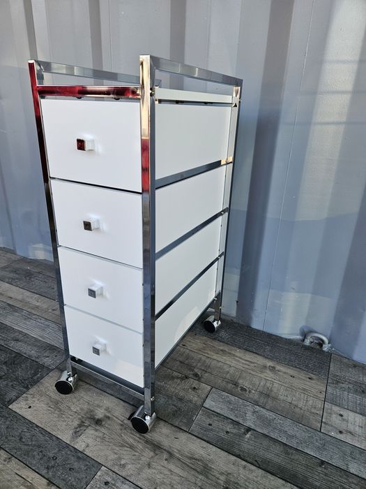 Chromowany kontenerek białe szufladki