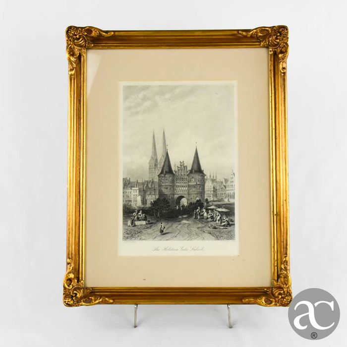 Gravura “The Holstein Gate, Lubeck.”, emoldurada