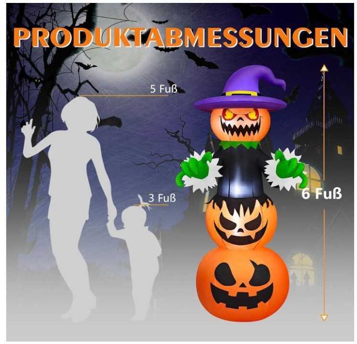 Nadmuchiwana dekoracja na Halloween dynia z oświetleniem LED 180cm