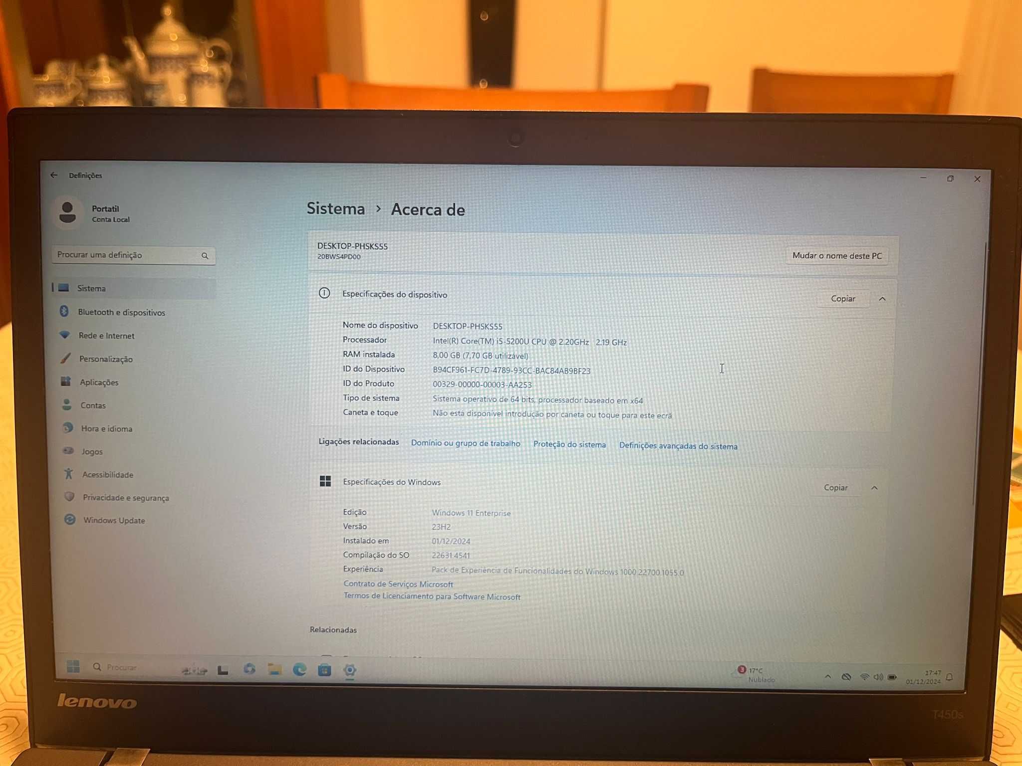 Portátil LENOVO ThinkPad T450s