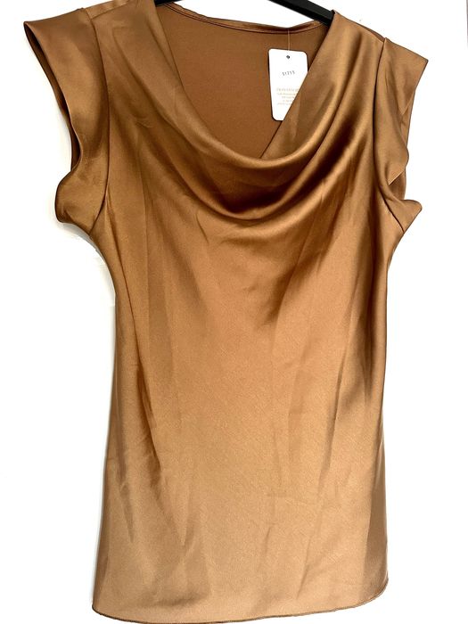 Nowa włoska miedziana złota bluzka lejący dekolt