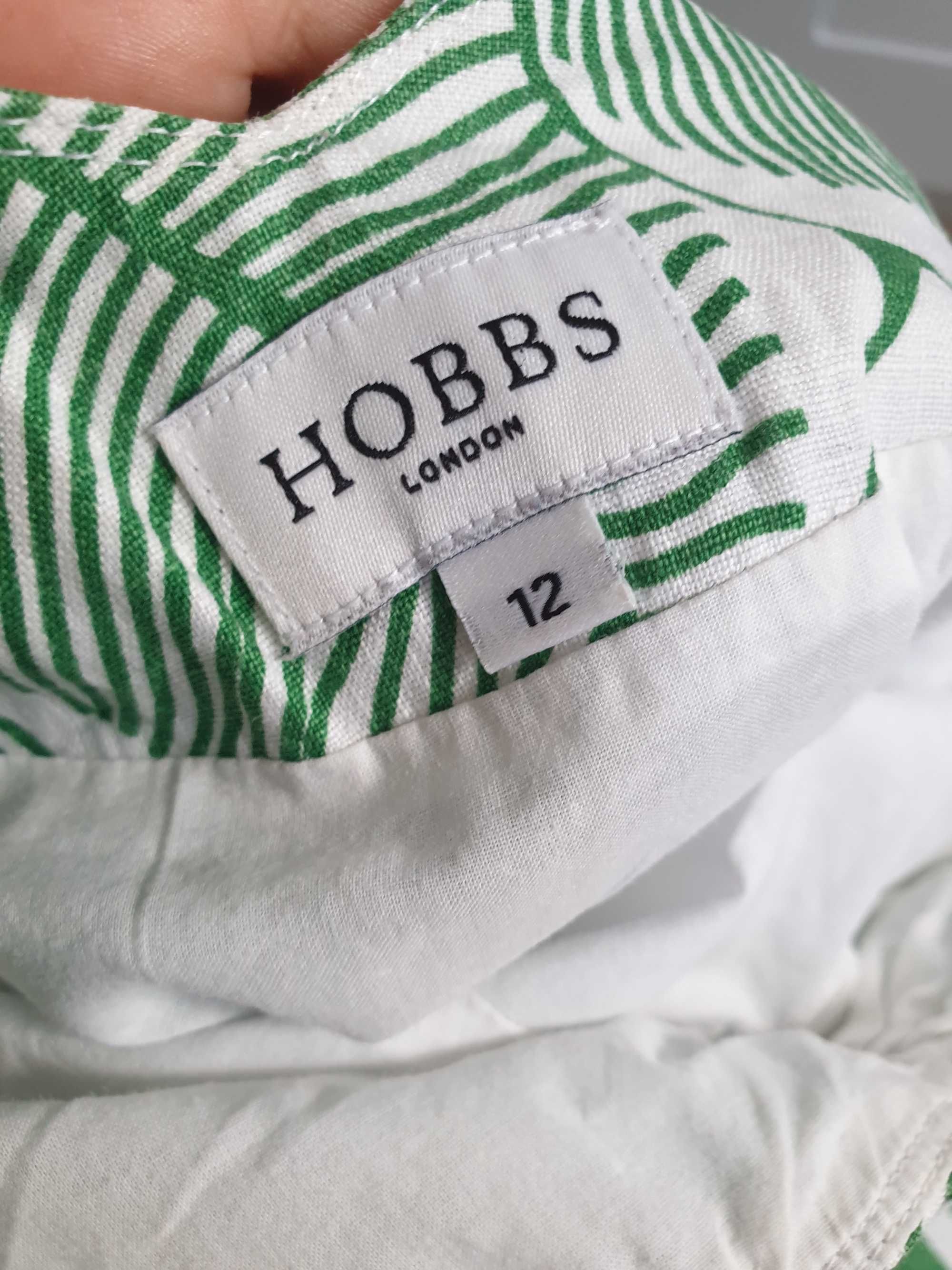 Biała lniana sukienka w zielone liście Hobbs 40 100% len