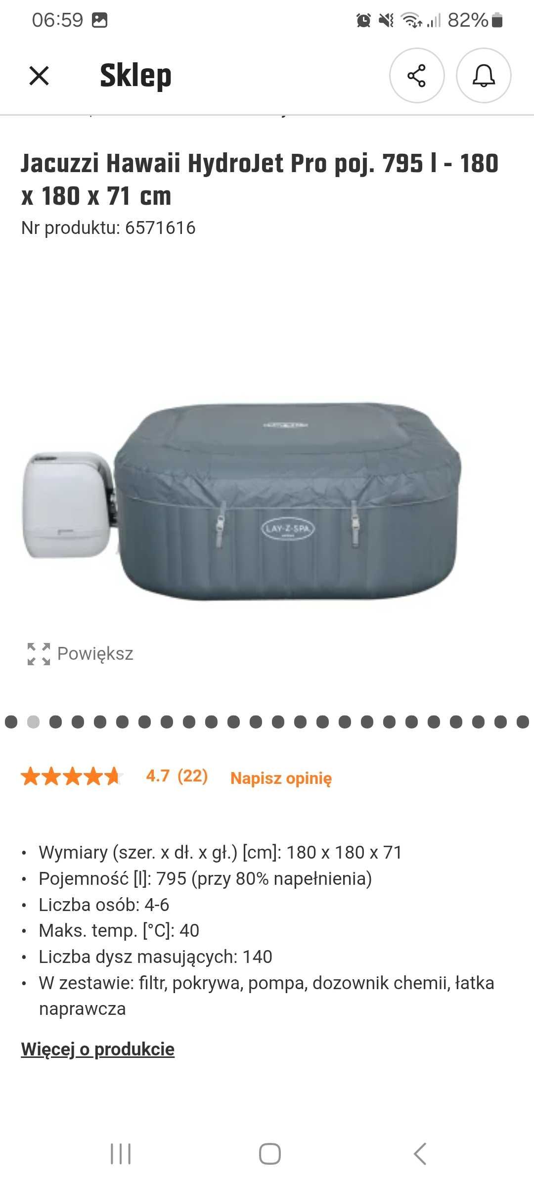Basen Jacuzzi Hwaii Hydro Jet Pro. Poj 795l 180x180x71cm 4-6 os.