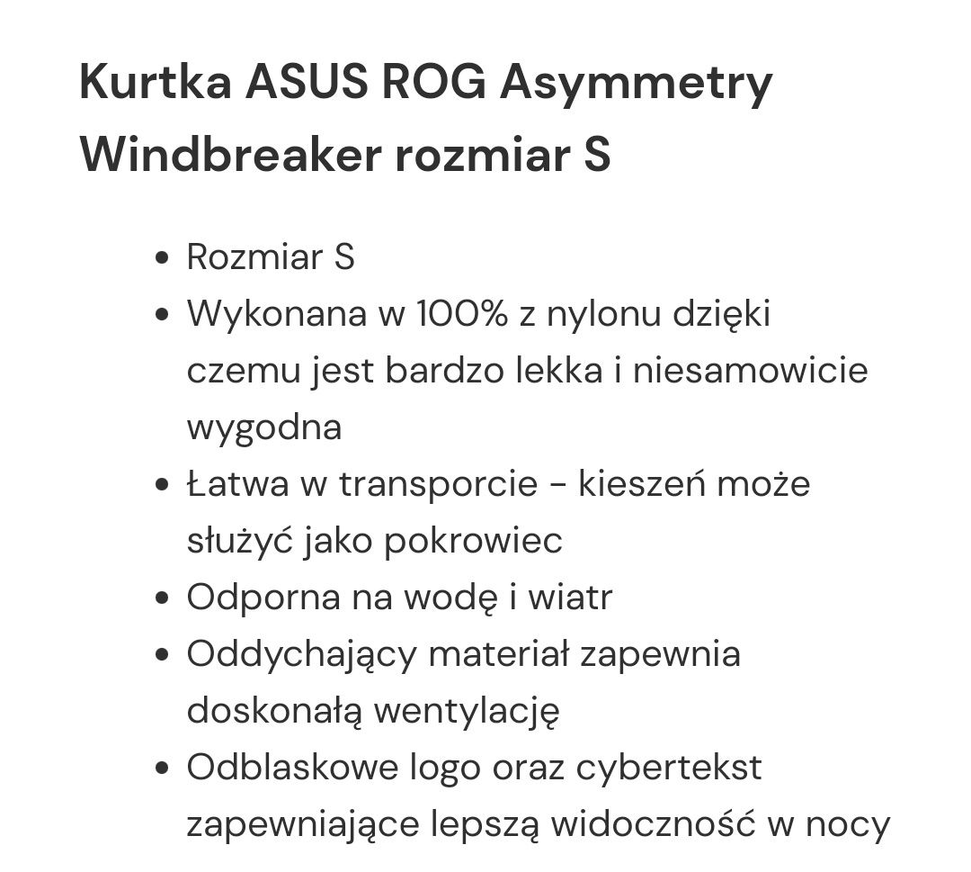 ASUS ROG Kurtka Asymmetry Windbreaker rozmiar S