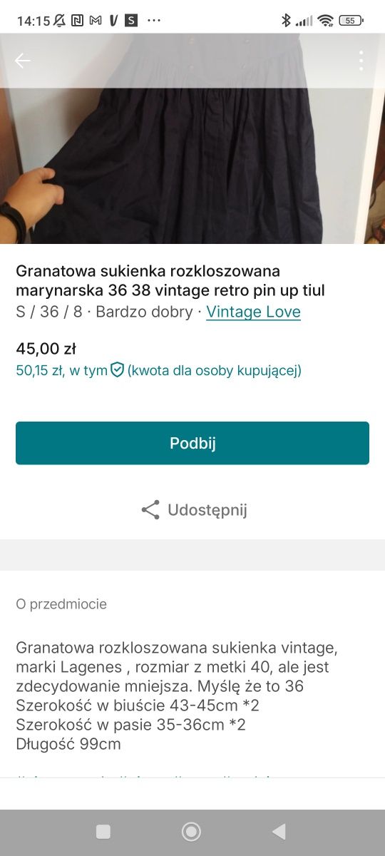 Granatowa rozkoszowana sukienka vintage retro pin up marynarska 36 38