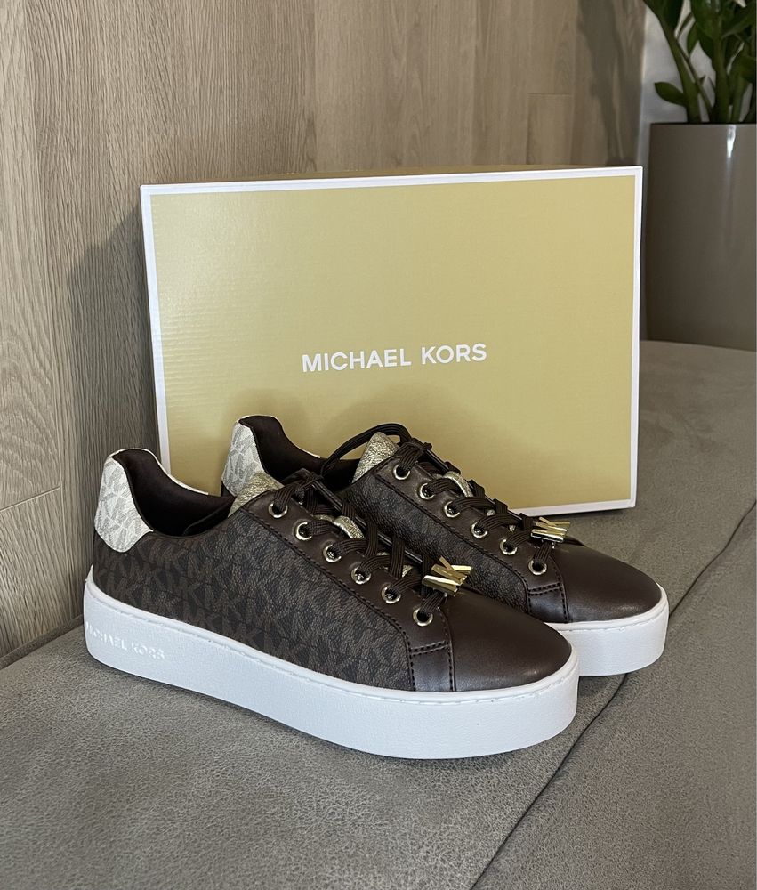 Кеди Michael Kors Poppy Trainer Brown logo