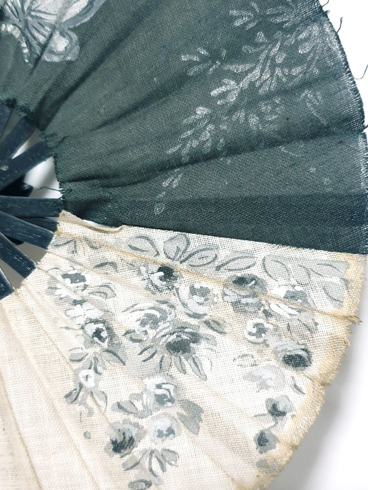 Antigo leque moinho asiático pintado à mão