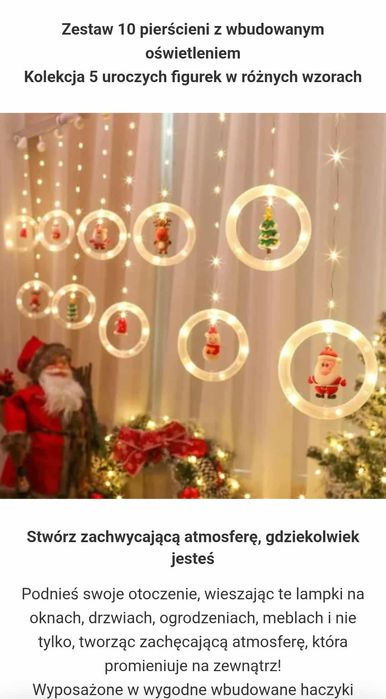 Lampki świąteczne LED kurtyna kółka z figurkami RING LIGHT 3m ciepły