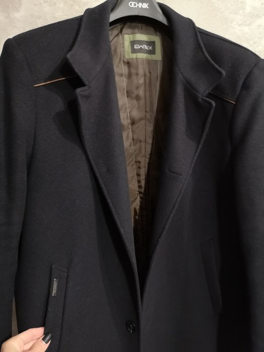 Płaszcz męski Ewtex midi klapki nowoczesny kieszenie elegancki wiskoza