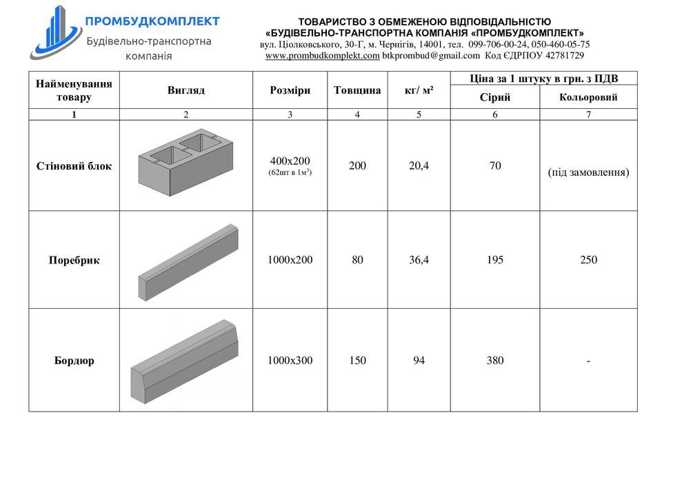 Бордюр дорожній 1000х300х150