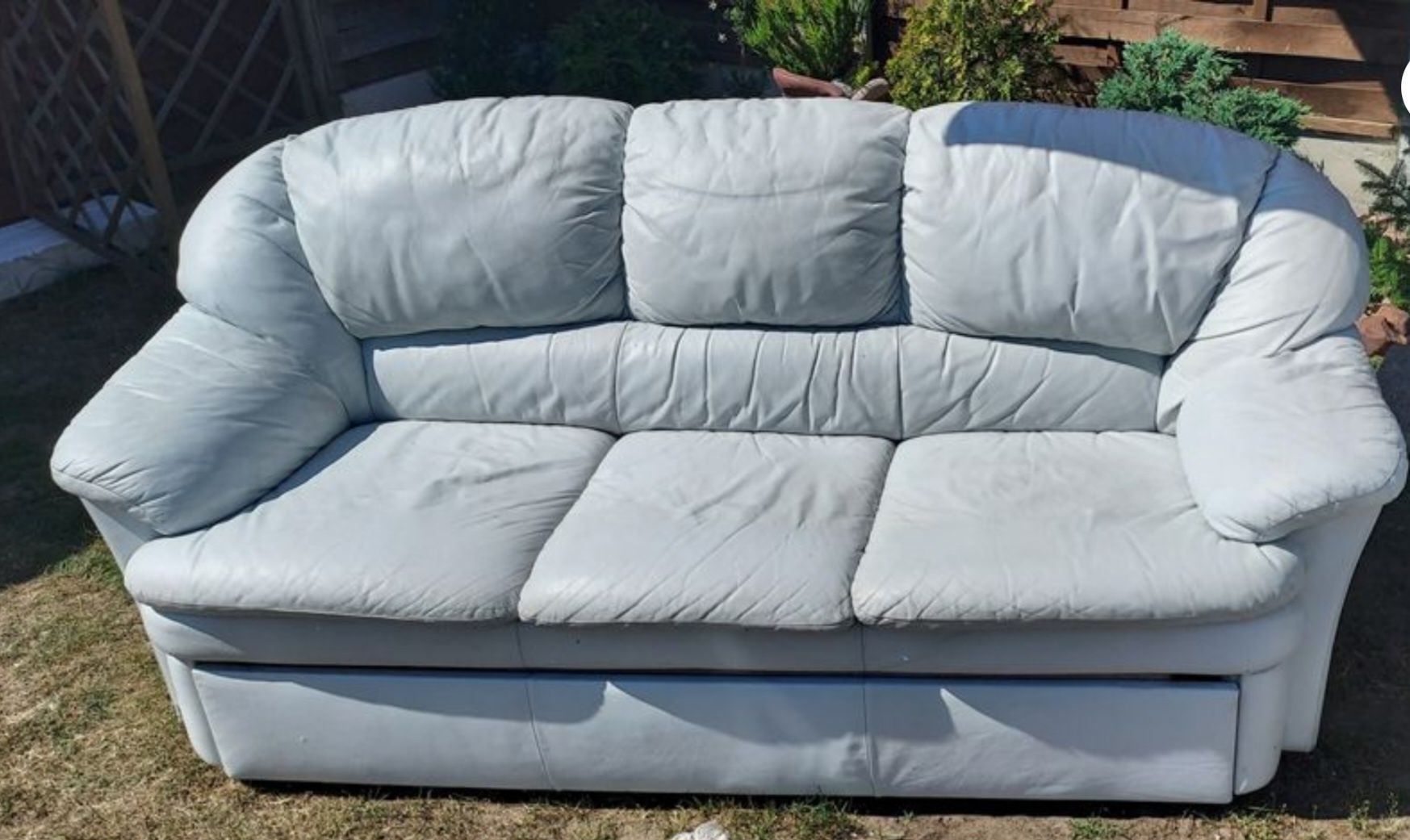 Zestaw skóra naturalna fotel i sofa rozkladana