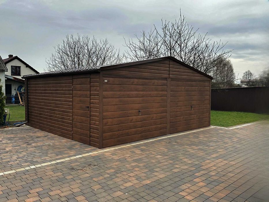 Garaż blaszany wzmocniony ocynkowany drewnopodobny 6x6