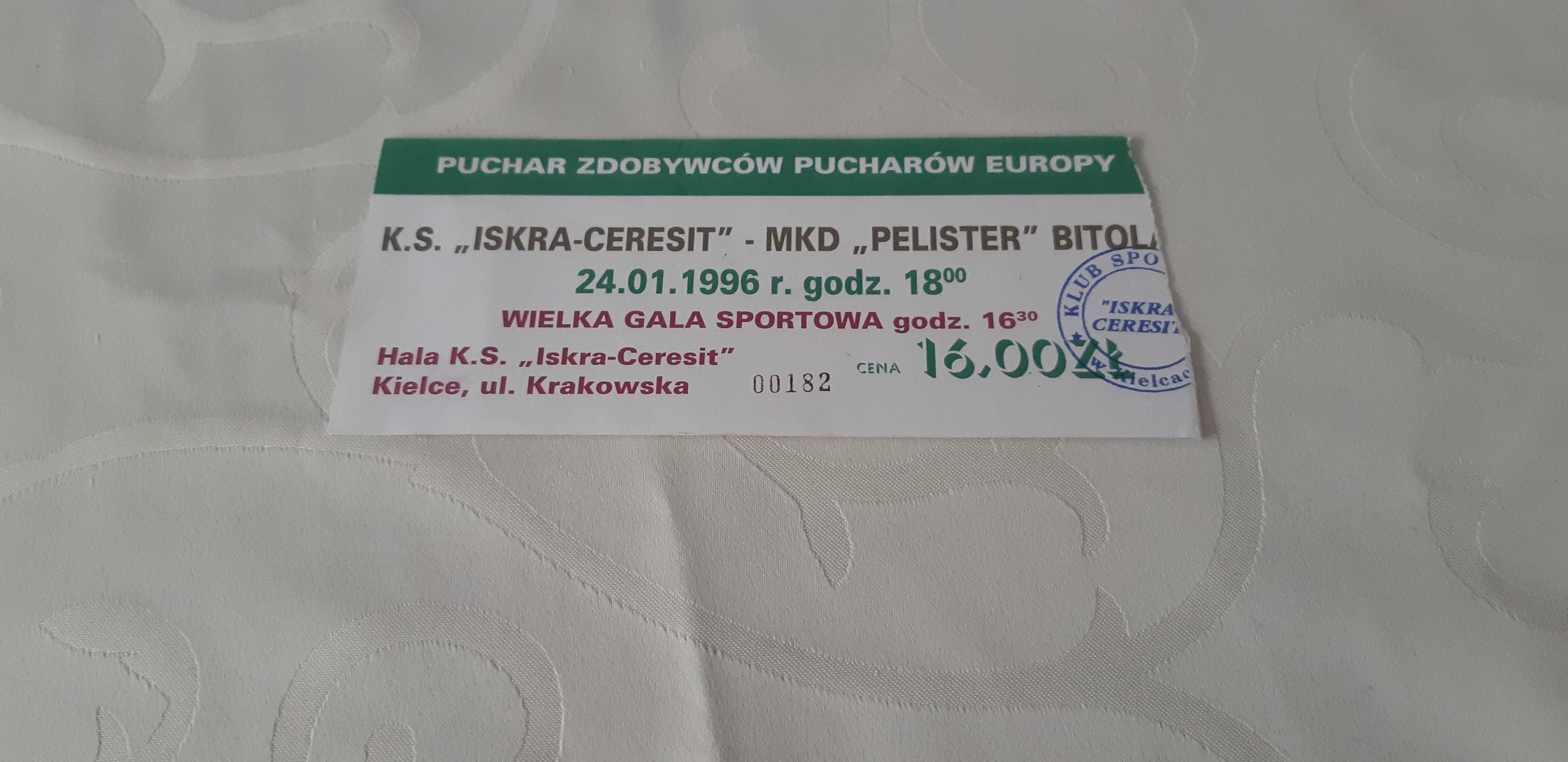 bilet Iskra Kielce -Pelister Bitola 1996 Puchar Zdobywców Pucharów