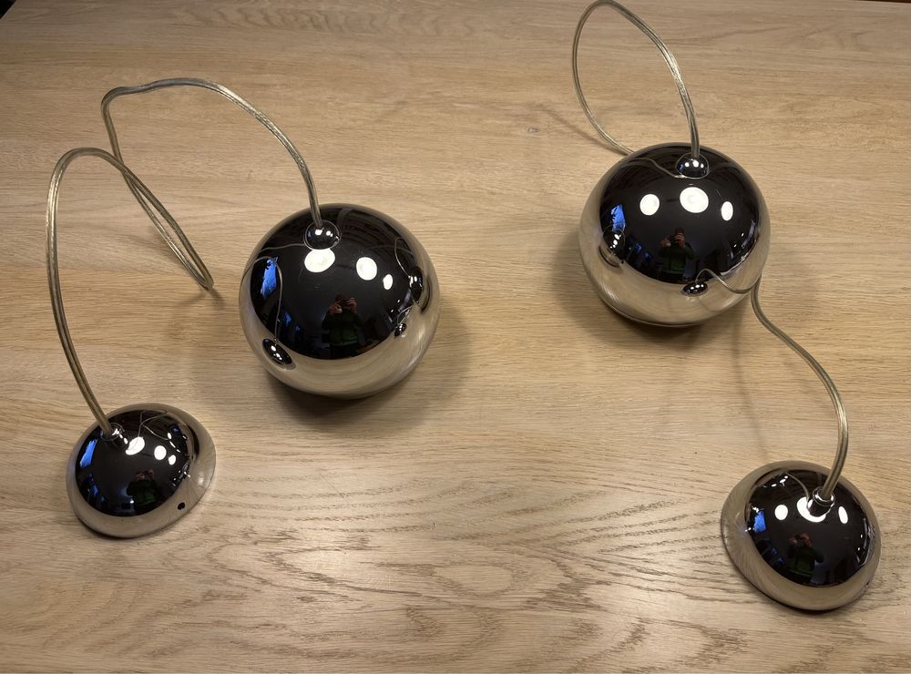 Lampy wieszące - 2x srebrne kulki z żarówkami LED