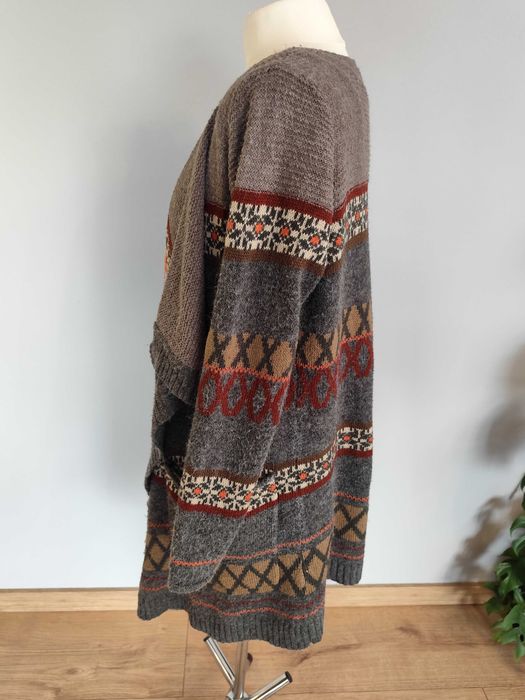Duży asymetryczny kardigan, boho sweter z wełną, Vila, rozmiar S/M