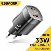 Зарядний пристрій Essager 33W GaN III PD USB-C+USB-A з дисплеєм