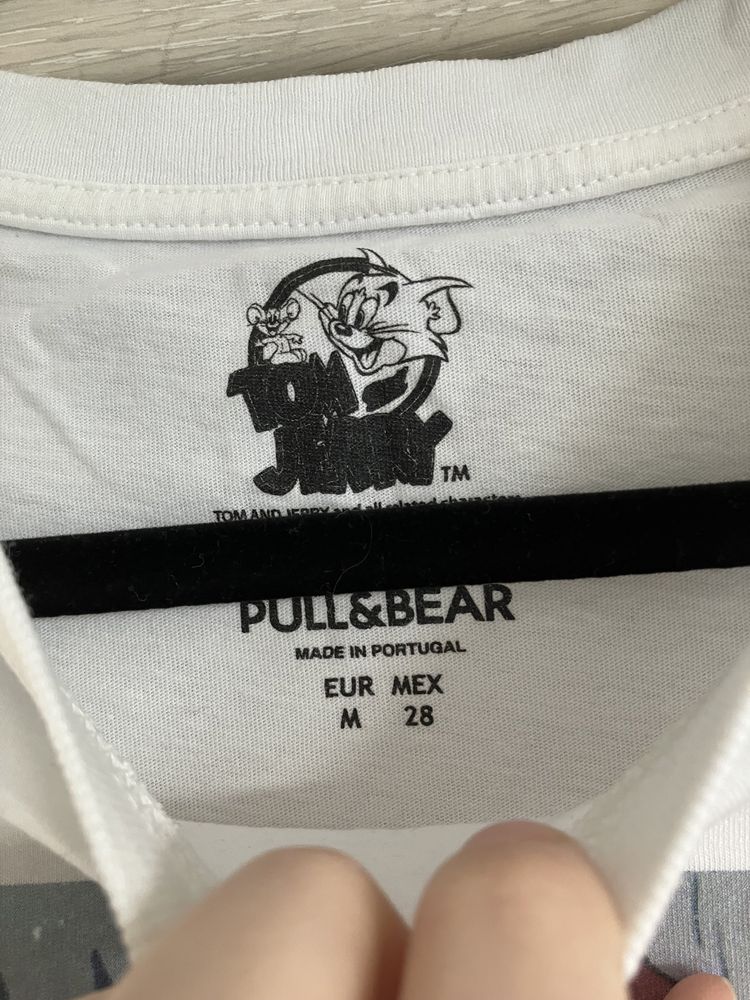 tshirt koszulka z nadrukiem tom and jerry biala pull&bear