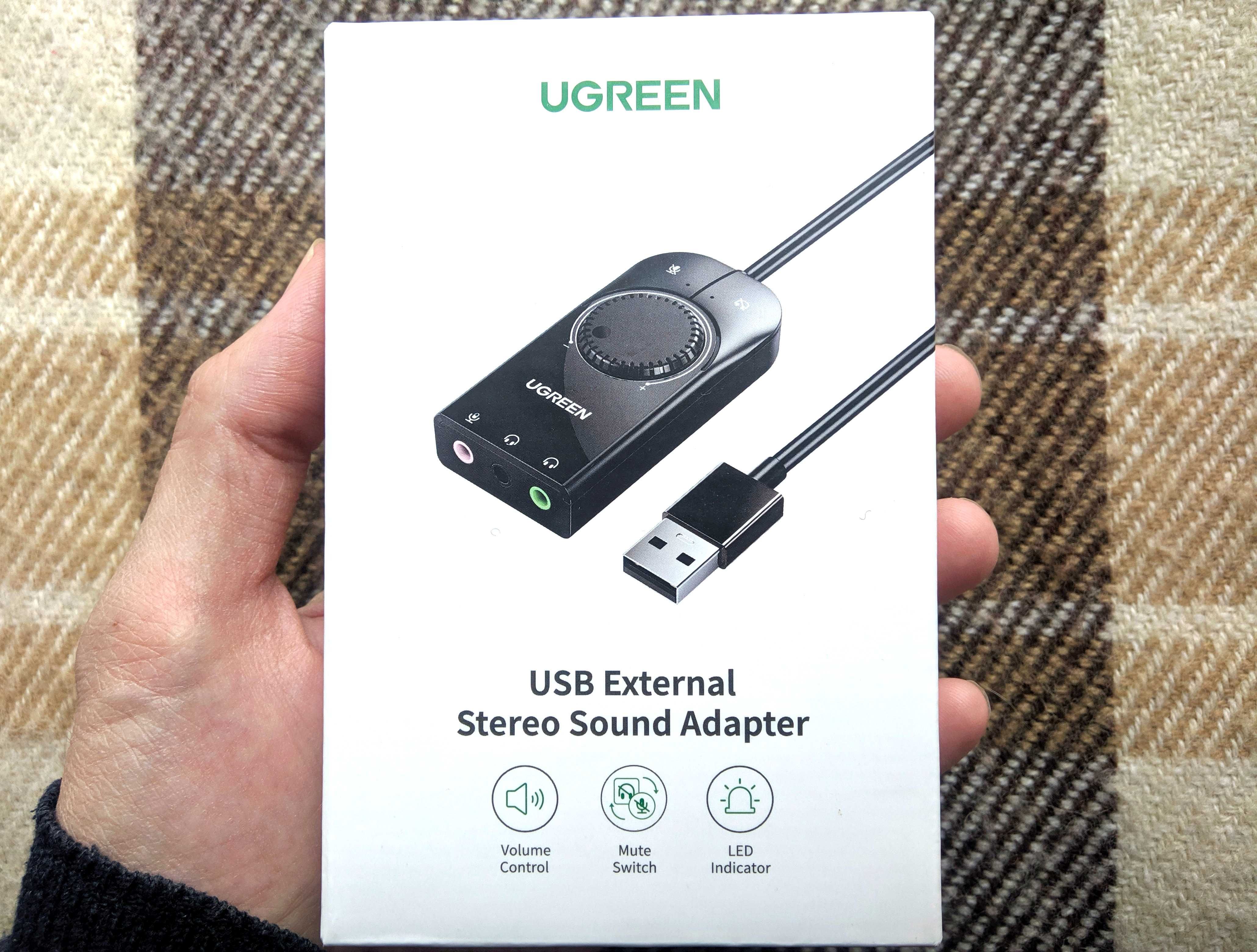 Зовнішня звукова карта Ugreen USB 2.0 із регулятором гучності. 100 см.