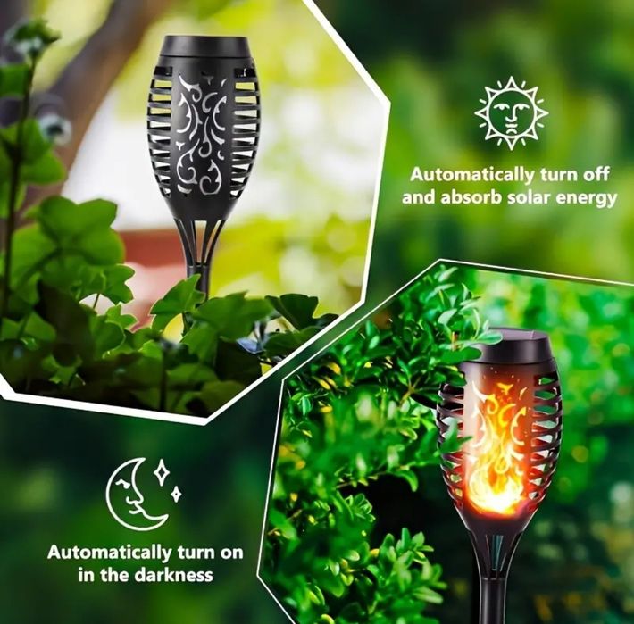 Niesamowity komplet 4 lampek solarnych LED imitujących pochodnie!