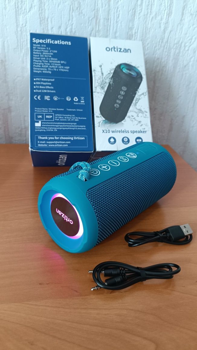 Głośnik Ortizan X10 24W Bluetooth 5.3 MicroSD jack 3,5mm RGB