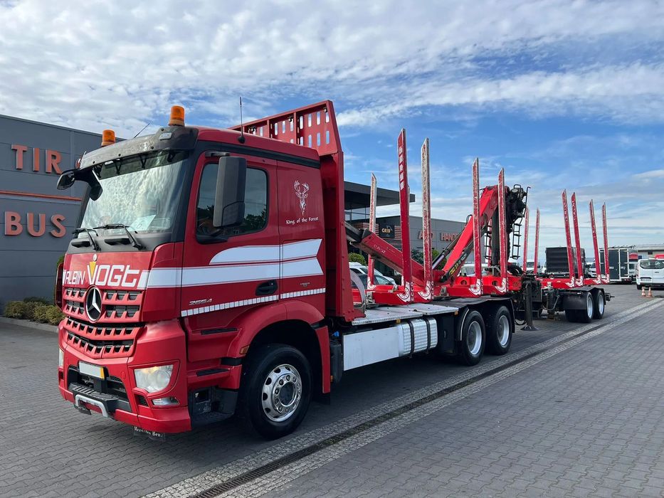 Mercedes-Benz AROCS 2645 EURO 6 6x4 TRANSPORT DREWNA DO DRZEWA TANDEM  nr.6 1 Wł. Import z DE PALFINGER EPSILON Q150Z79 HDS Łóżko Lodówka Alu