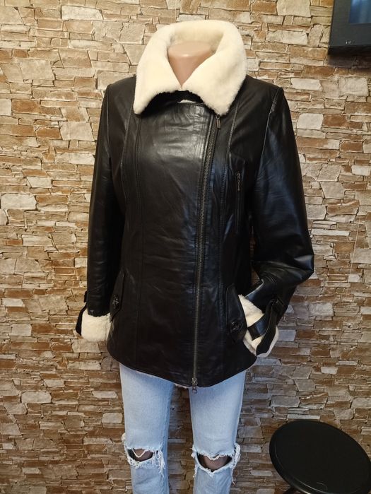 Шкіряна дублянка,косуха,авіатор,натуральне хутро,46р