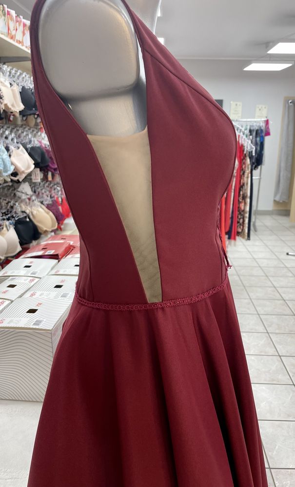 Suknia wieczorowa koktajlowa wesele xs/s bordo push up