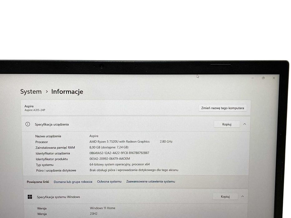 Acer Aspire 3 (A315-24P) 8GB/512GB/Ryzen 5/Win11 + Zasilacz/Torba