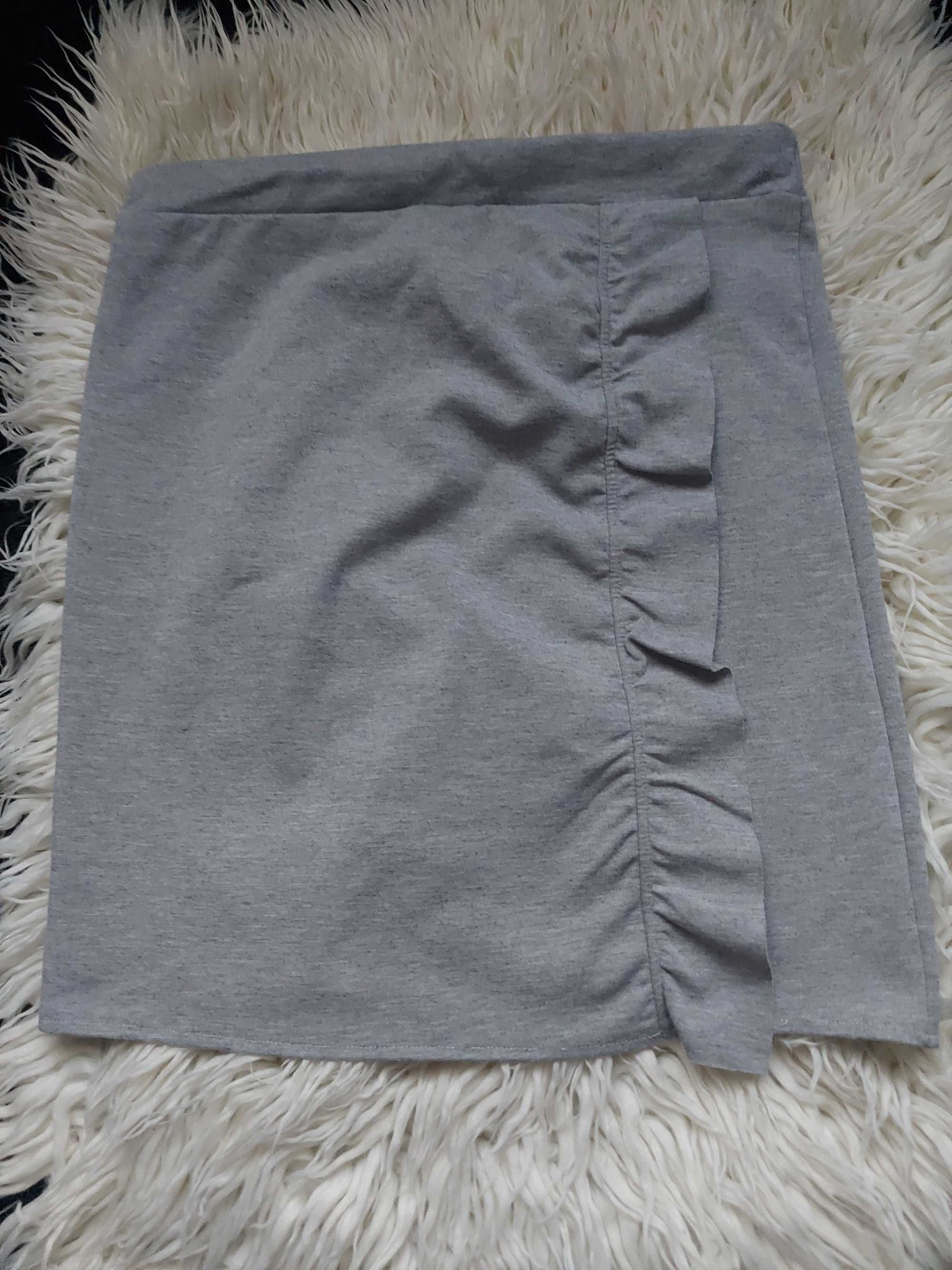 Szara dresowa spódnica materiałowa rozmiar L z falbaną falbanką