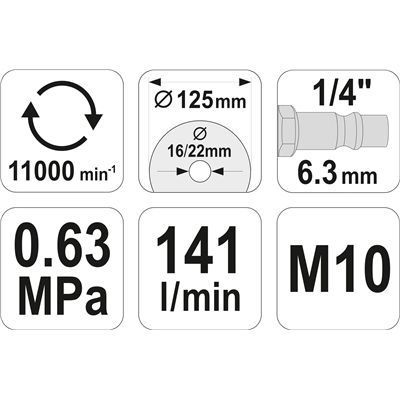 Szlifierka Pneumatyczna Kątowa Tarcza 125Mm Yato