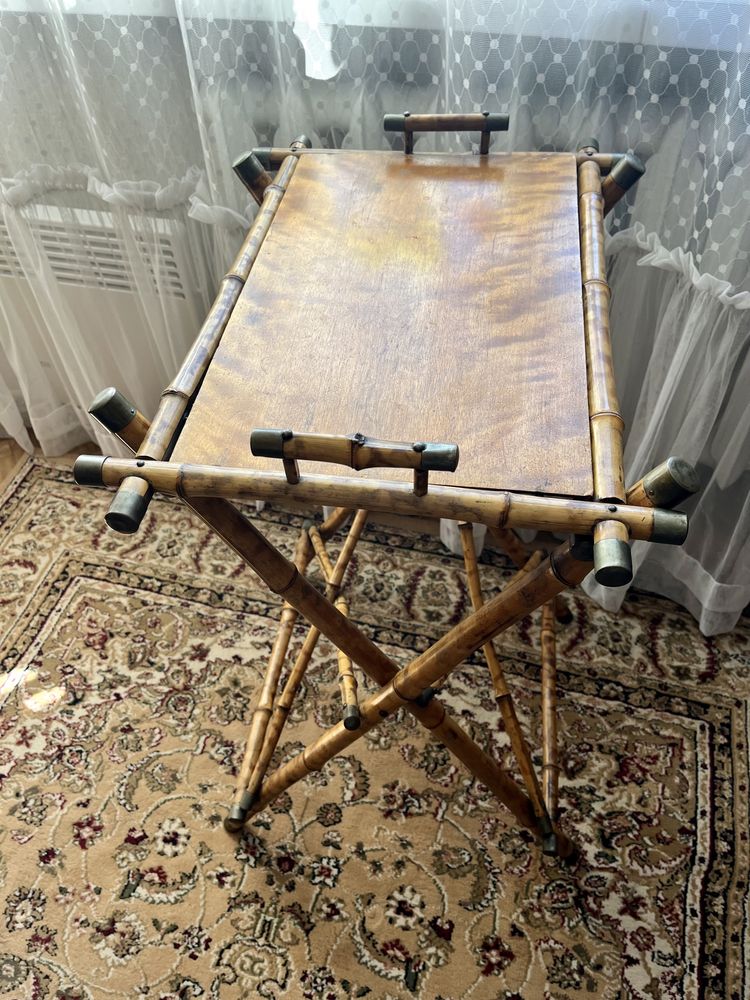 Stolik bambusowy boho vintage PRL stół składany taca unikat