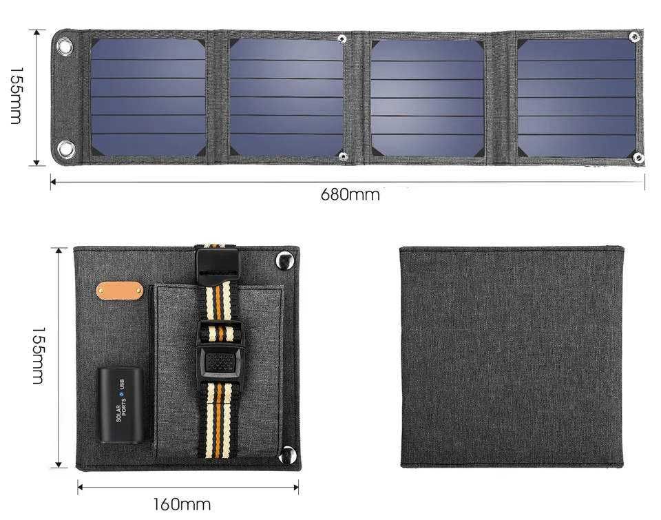 Сонячна панель Iheplix 14W 5V/2А USB, Smart IC, компактна зарядка