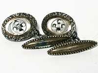 Fantásticos antigos botões de punho ovais em prata ouro e madrepérola