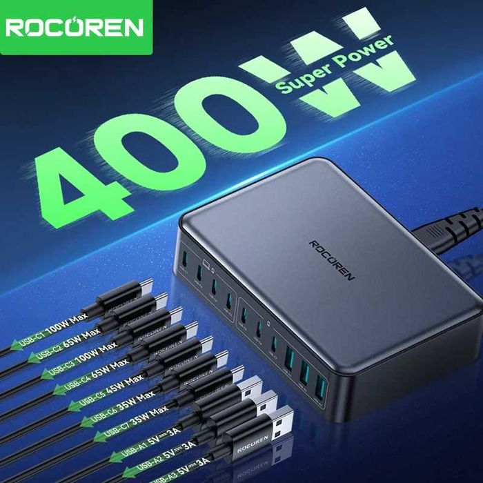 Rocoren 400w GaN3 зарядний пристрій Зарядка для ноутбука Блок живлення