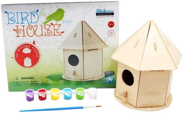 Domek dla ptaków do malowania ROBOTIME Karmnik Puzzle 3D +Farby