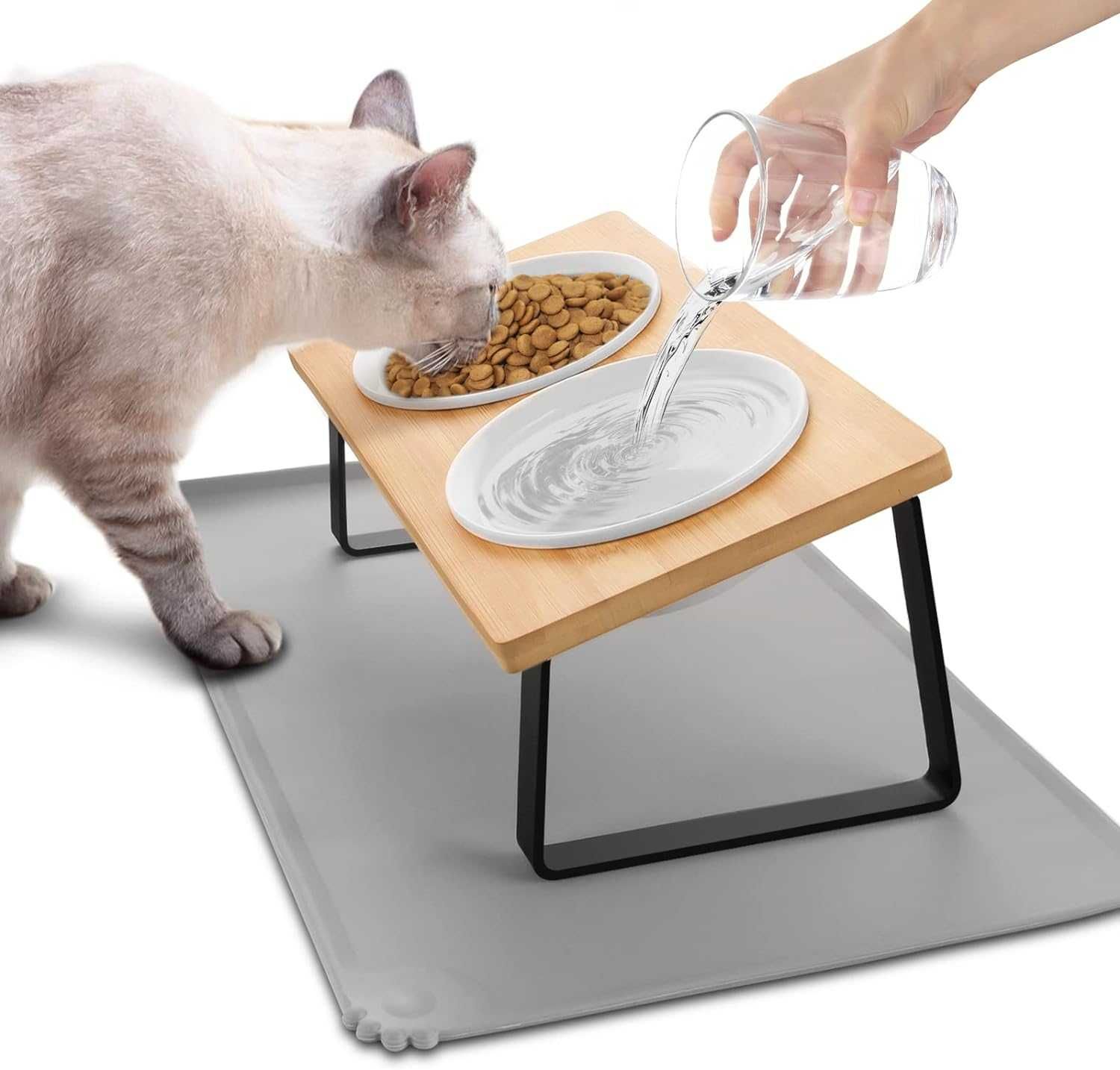Podwyższona miska dla kota, psa, na karmę z ceramiki Lannvan spi44