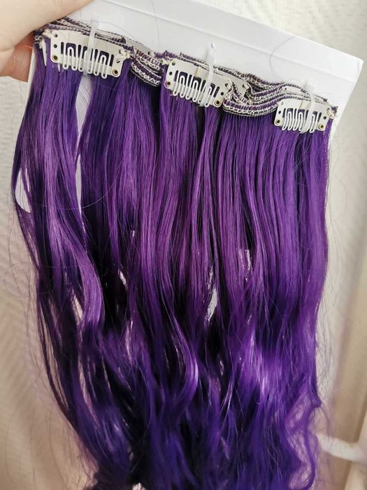 Doczepiane włosy clip in Ciemny fiolet 65 cm 8 tresek