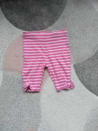 Krótkie legginsy spodenki różowo - białe w paski z kokardą r. 128