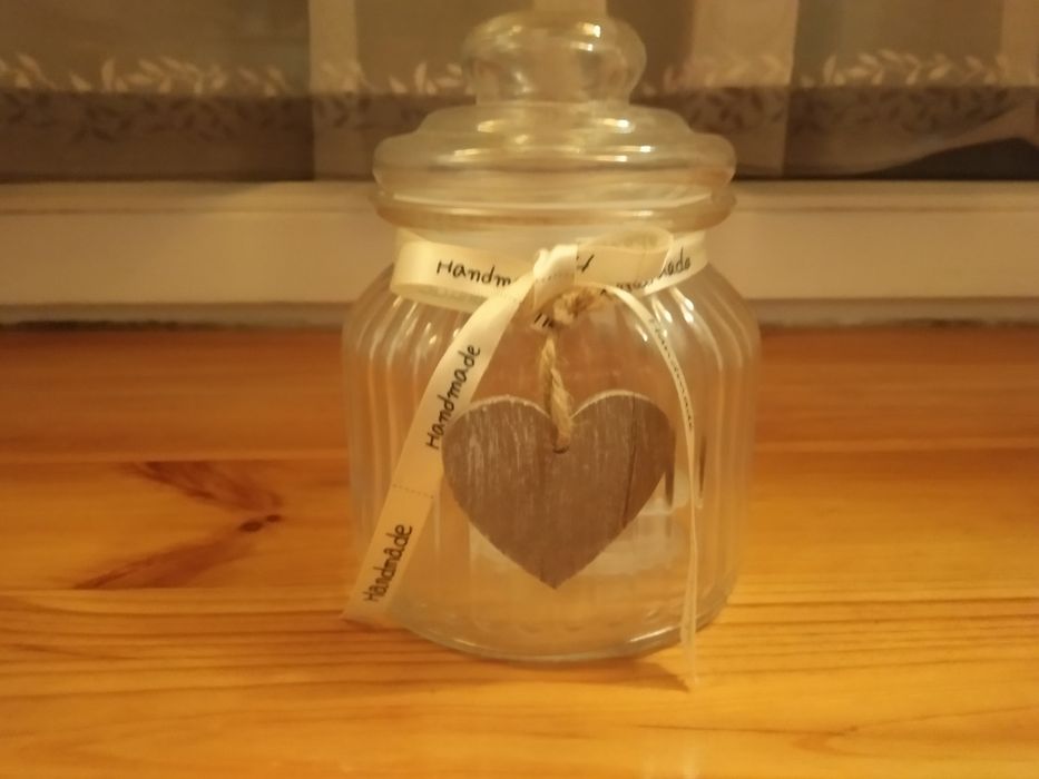 Szklany pojemnik kuchenny z kokardką i serduszkiem# prezent na Święta