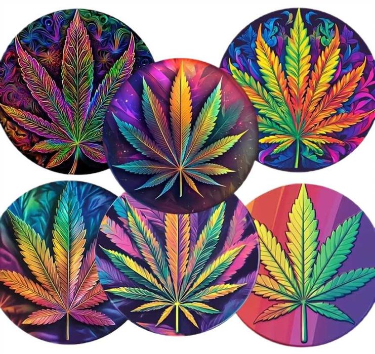 6x RETRO podkładki pod kubek LIŚCIE KONOPII NA PREZENT podstawki h261