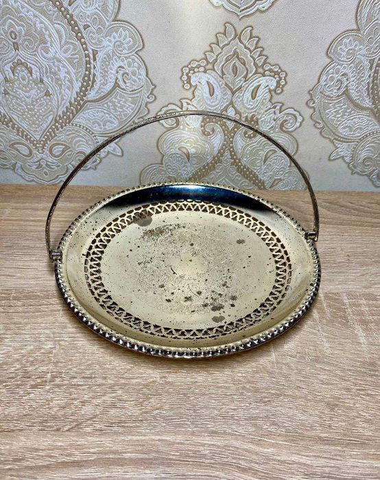 Вінтажний посріблений піднос з ручкою. Англія. Початок XX ст.