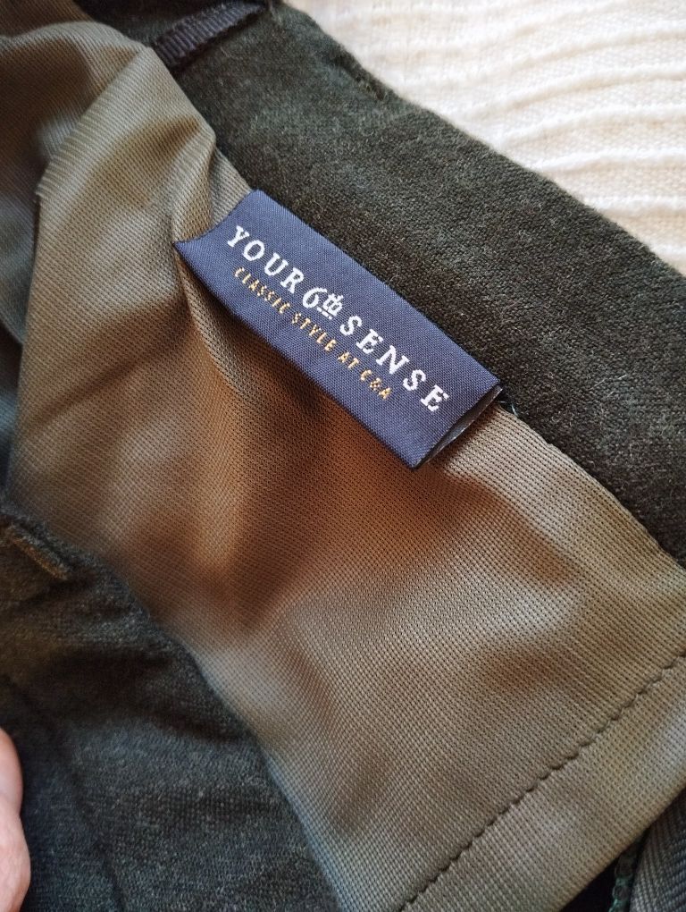 Prosta spódnica midi, wełniana, ciepła, khaki, ciemnozielona, plussize