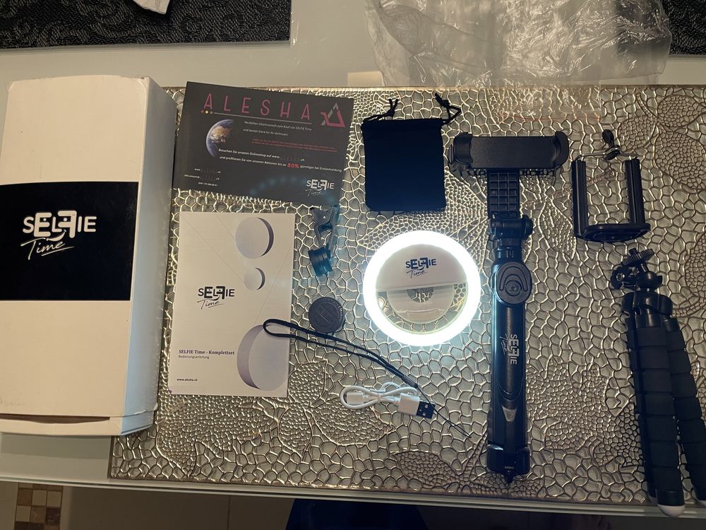 Zestaw do sefle bluetooth kijek obiektywy statyw lampka pier zestaw