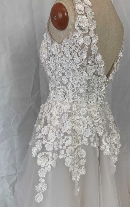 Nowa suknia ślubna 38/40 M/L boho-luxe hafty Princessa szampańska biel