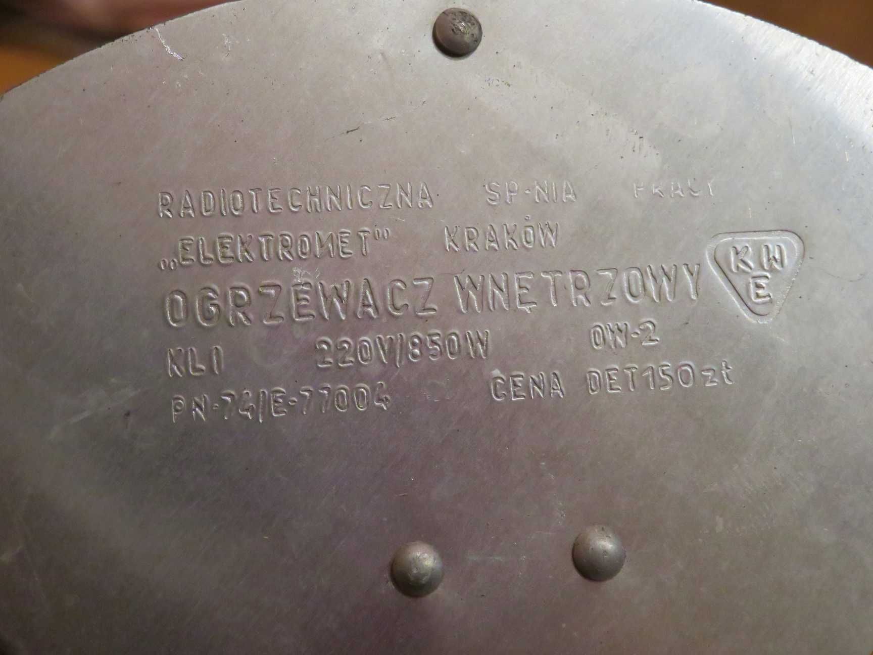 Kultowy ogrzewacz wnętrzowy marki Elektromet Kraków z PRL - 850 W