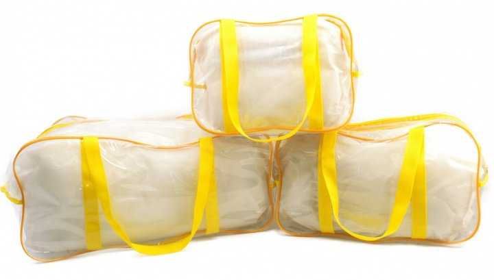 Набор из 3 прозрачных сумок в роддом EcoNova Комфорт, разные цвета