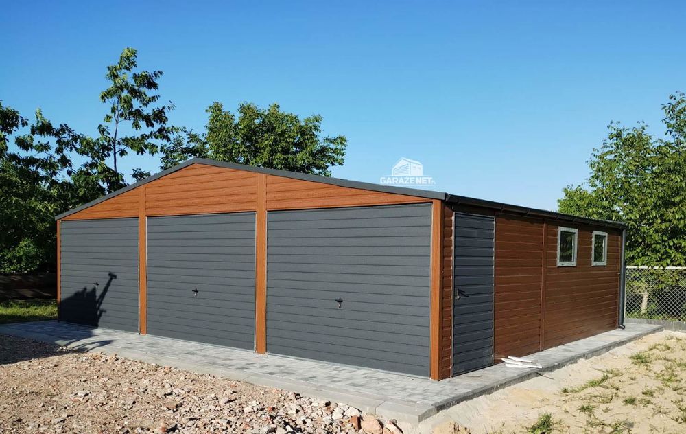 GARAŻ BLASZANY 9m x 6m 3X Brama Uchylna - 2X Okno Pcv 9X6 GB297