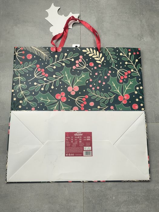 Torebka na prezenty ze świątecznym motywem ostrokrzewu, 50x50x25 cm