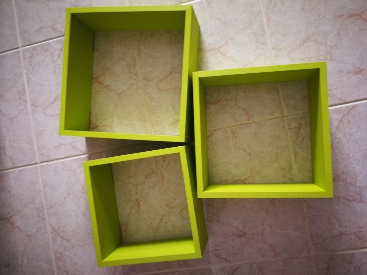 Conjunto decoração verde 3 cubos + espelhos