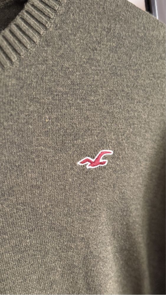 Sweter męski z wiskozy khaki S Holister